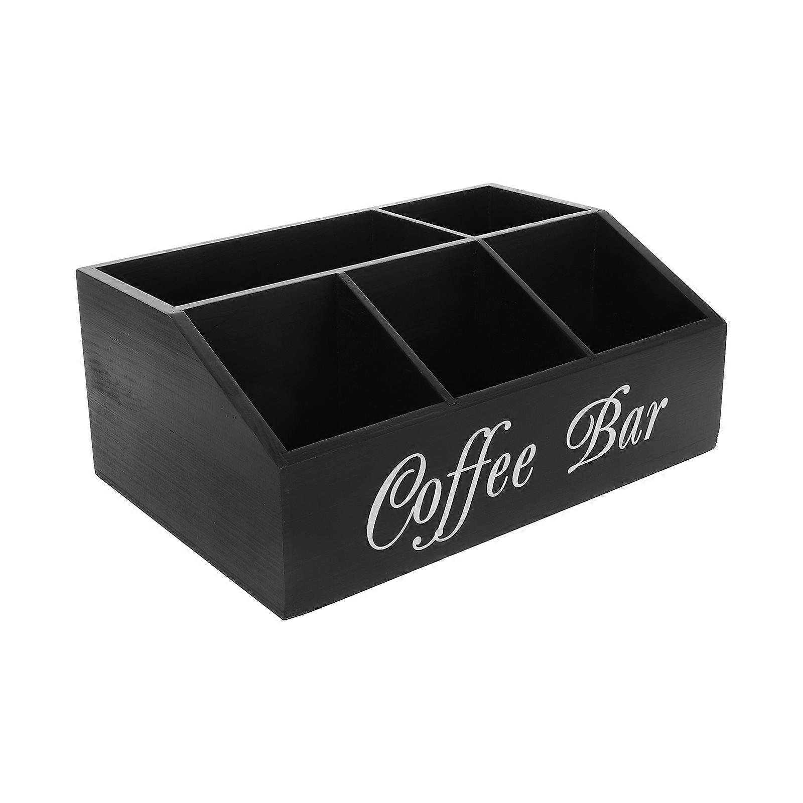 Organizer Rectangular Coffee Station For Home Use Multi-functional Black Wooden Storage 1Pcs