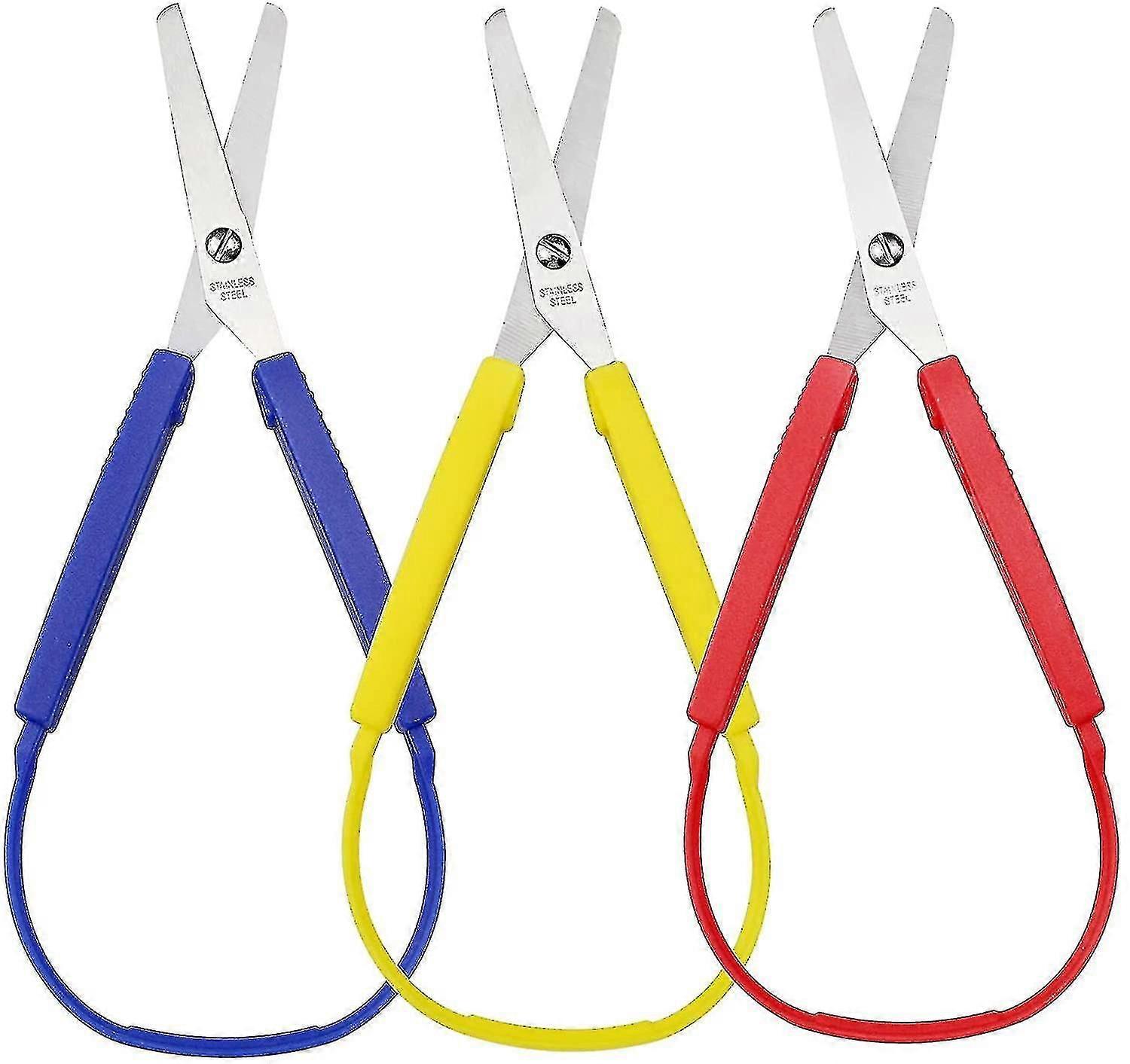 3 Coloured Loop Scissors - Self-Opening Safety Scissors with Easy Grip