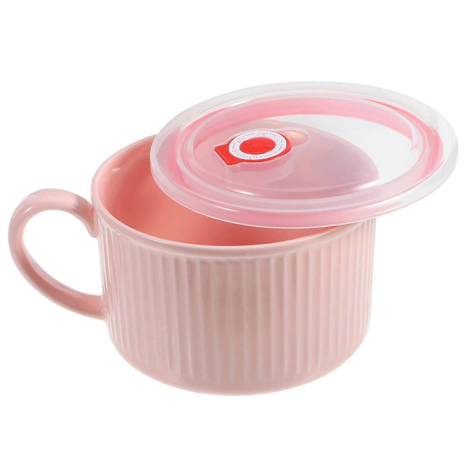 Ceramic pasta bowl with lid and handle, easy to carry, single bowl, salad bowl for lunch, bowl with lid.