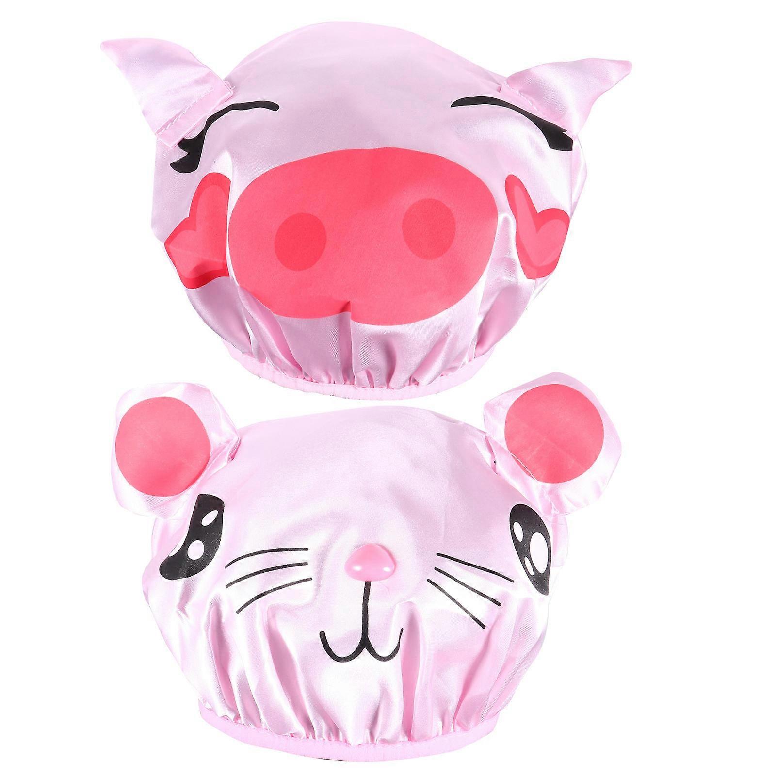 2 Pcs Shower Caps with Ear Protectors for Bathing Elastic Bath Hats for Kids and Adults, Lightweight, Travel Friendly Design