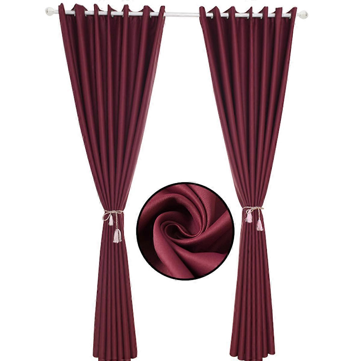 Dark Red Window Curtain with Flower Print Made of Polyester for Bedrooms and Living Rooms Size 100*250