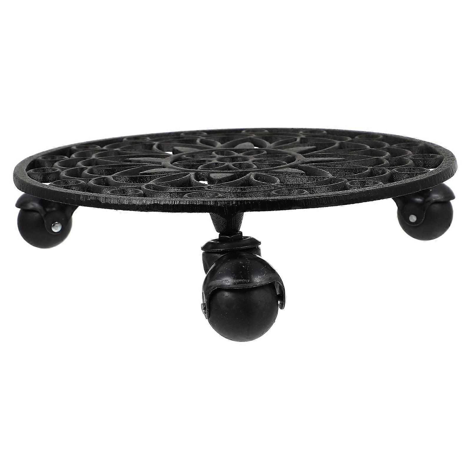 Movable Flowerpot Tray With Hollow Out Design For Home Use 28.5X7CM Black Strong Load-Bearing Capacity 1Pcs