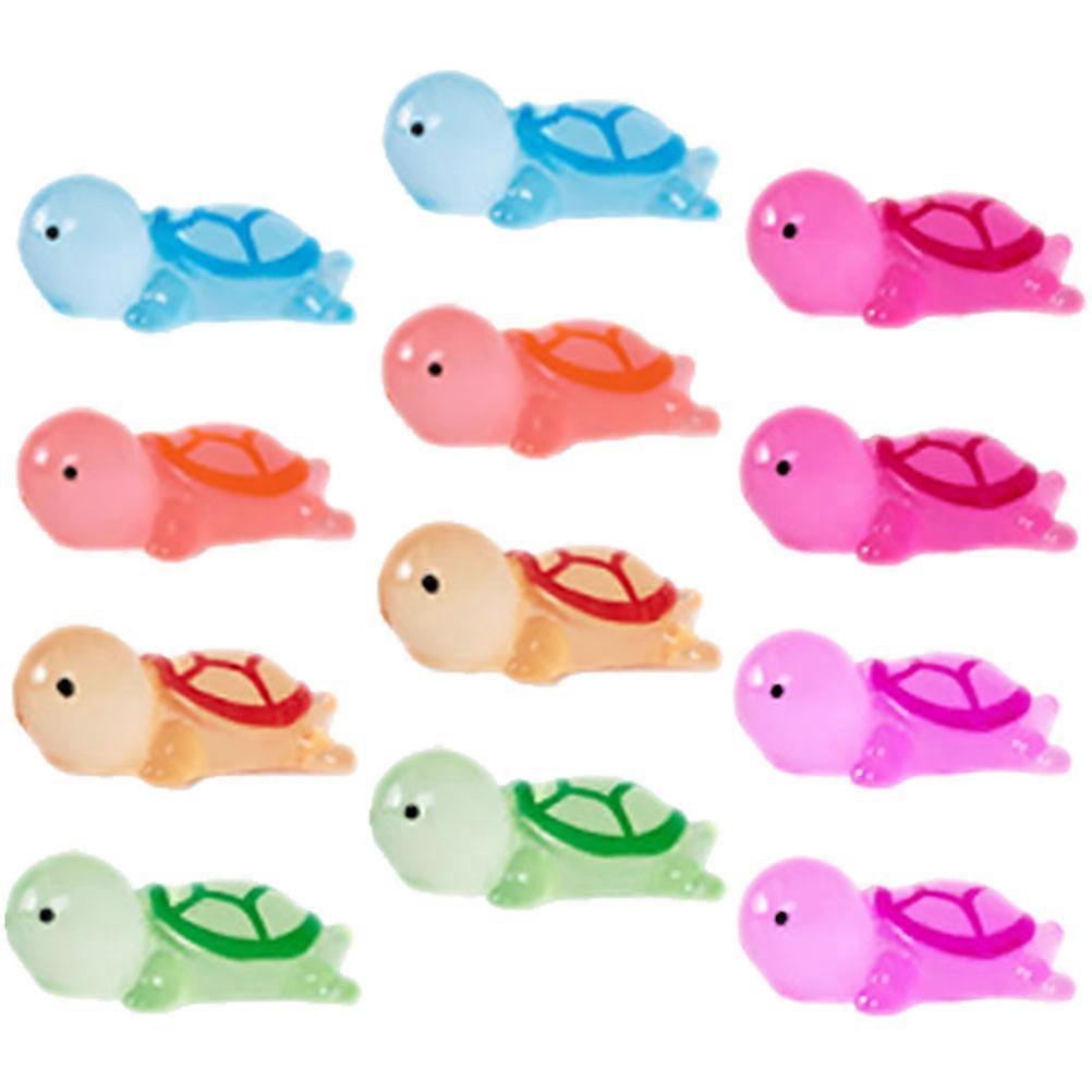 12pcs Luminous Resin Turtle Figurines – Glow in the Dark Miniature Sculptures for Garden, Desktop, and Balcony Decor