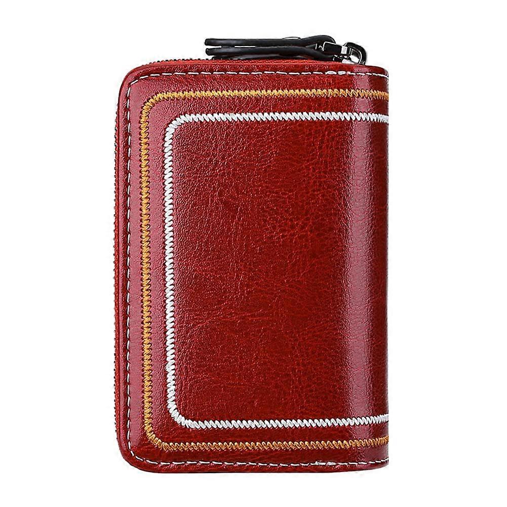 Cowhide Leather Key Case, Retro Double Zip Key Bag for Women, Small Car Key Holder, Red Key Fob Organizer