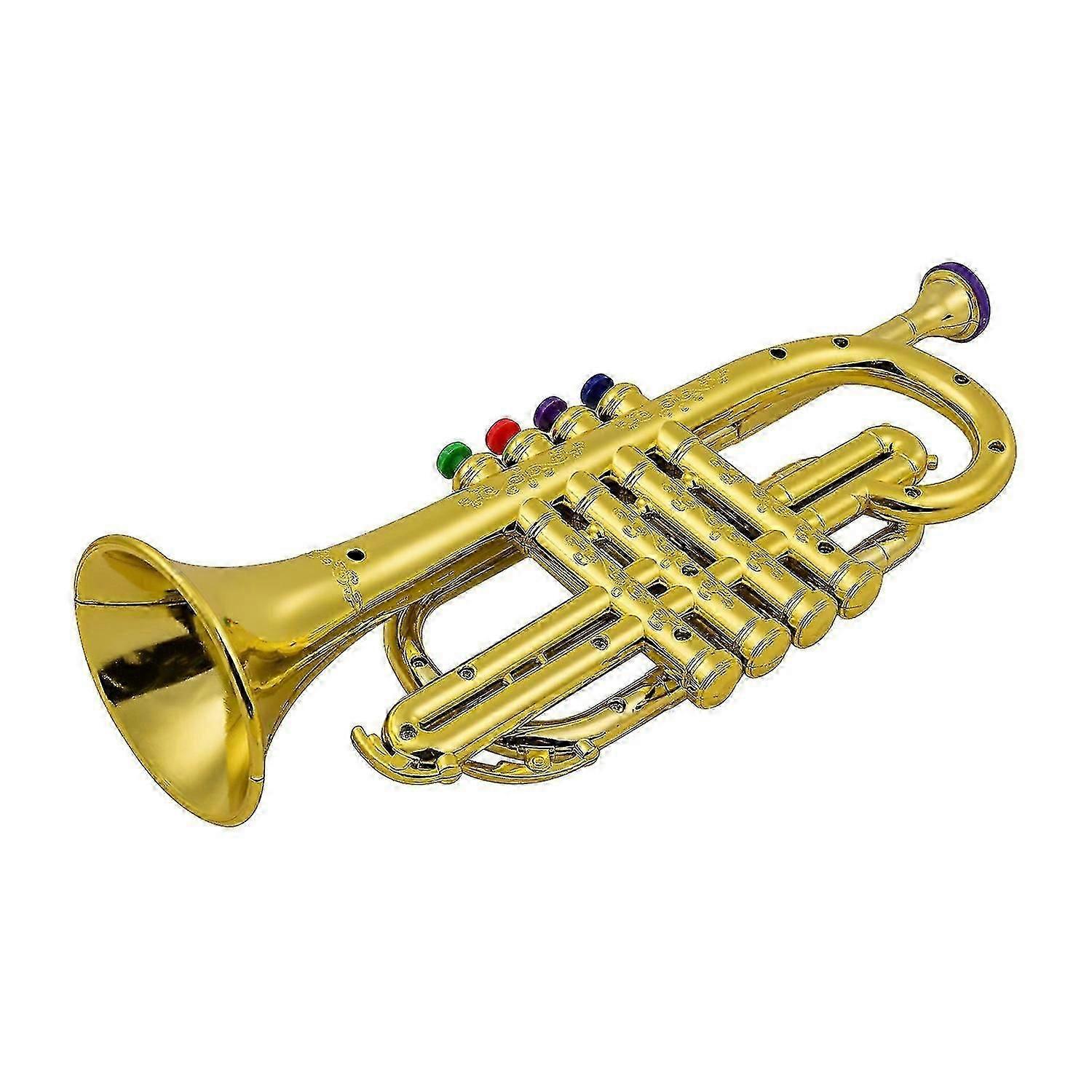 Trompete Infantil Instrumentos de Sopro Musical ABS Trompete Metálico Dourado com 4 Teclas Coloridas