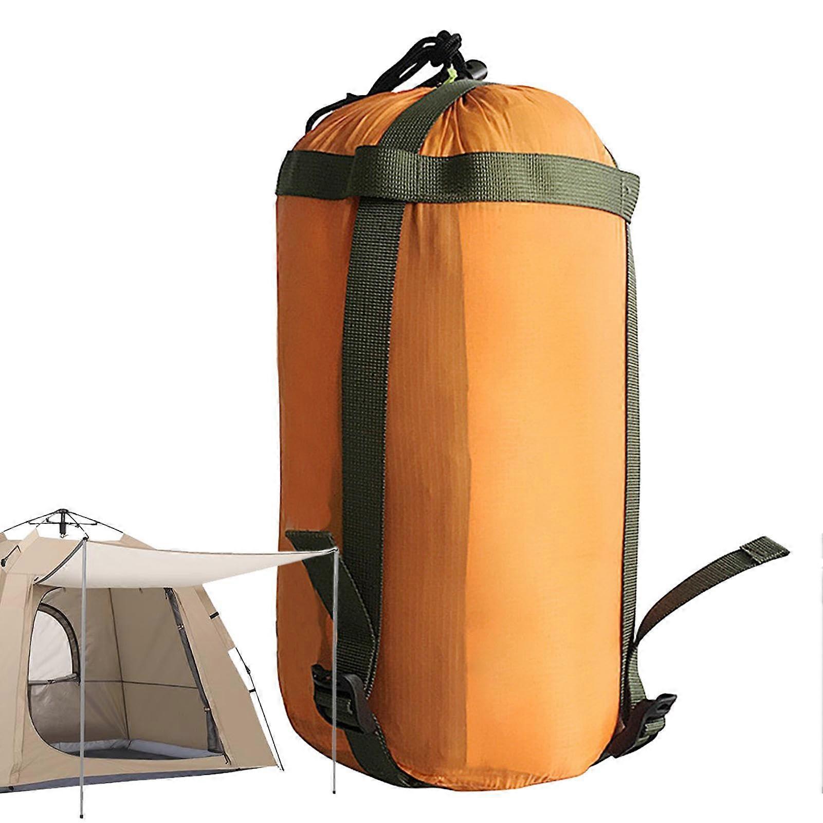 Sleeping Bag Storage Bag Nylon Compression Case, Camping Organizer With Carry Handle, Orange