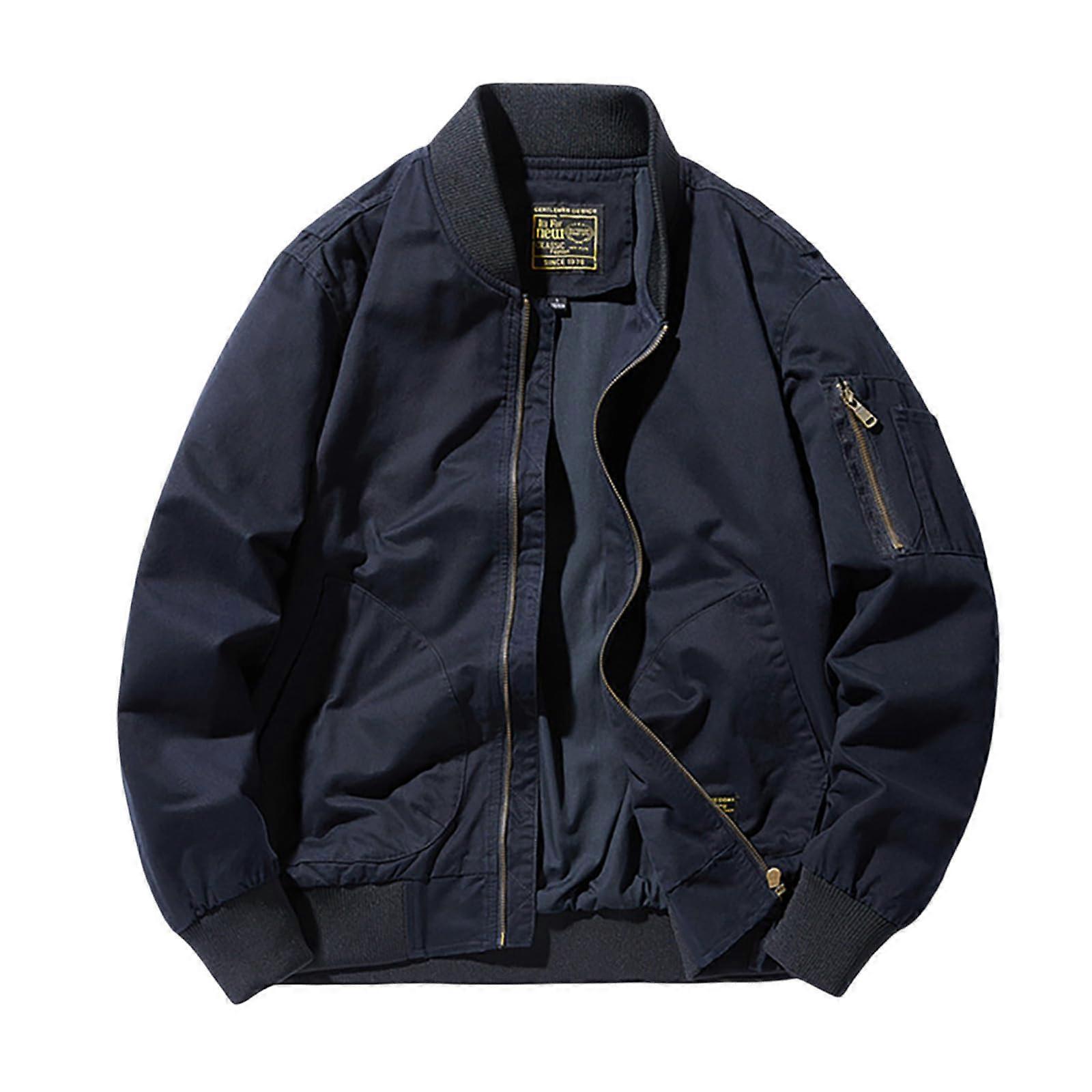 Pilot Jacket Men's Lightweight Thin Bomber Jacket L O dark blue