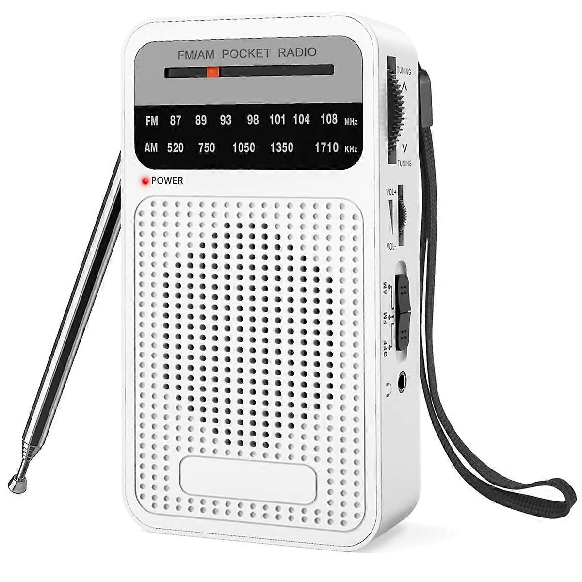 AM FM Pocket Radio, Transistor Radio with Loudspeaker White