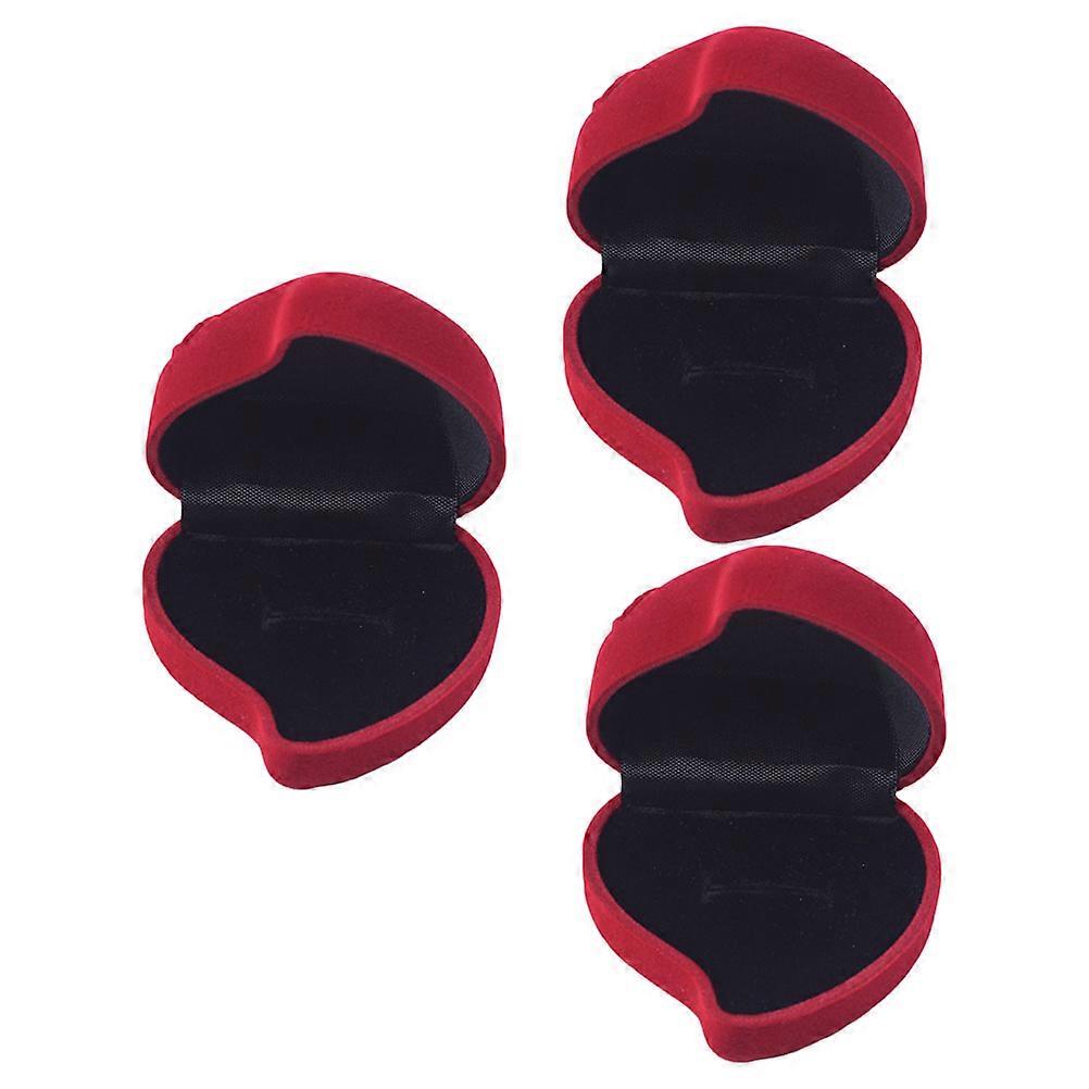 Heart Shaped Ring Box with Rose Flower Design for Wedding Ring Storage in Color Compact Size 3 Pcs