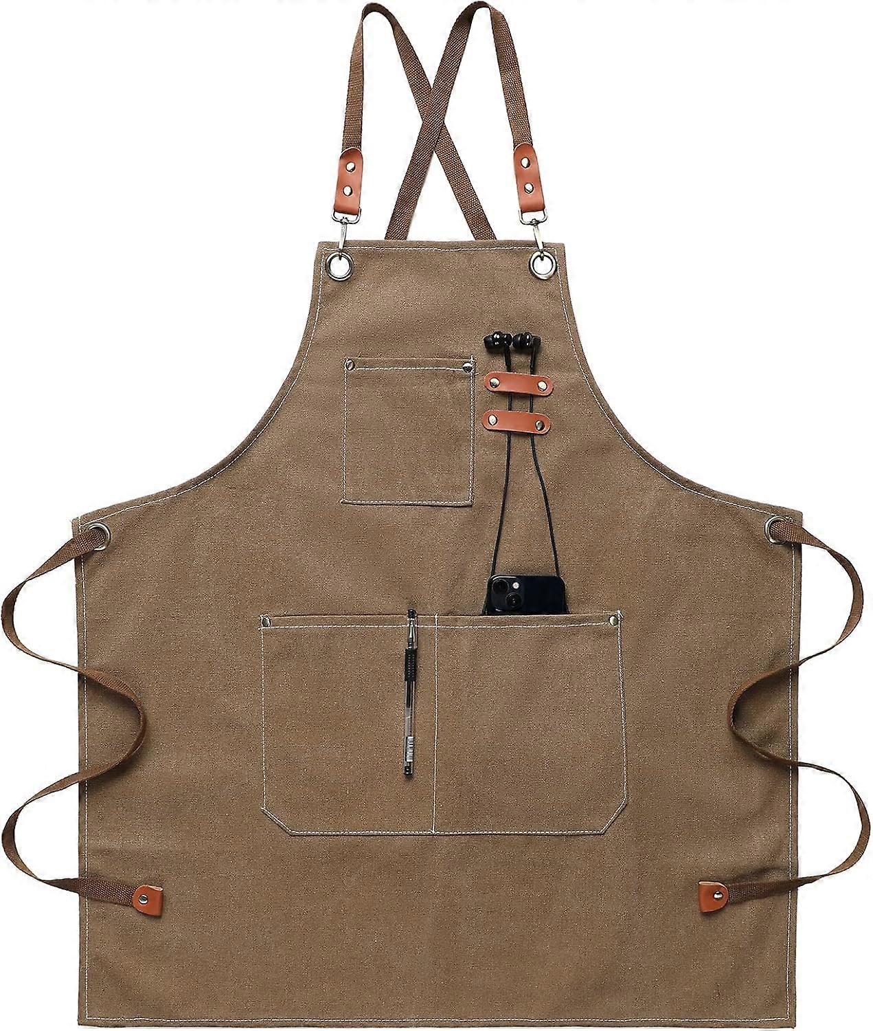 Men's canvas work aprons with pockets. Adjustable strap and large pocket apron. Kitchen chef apron.