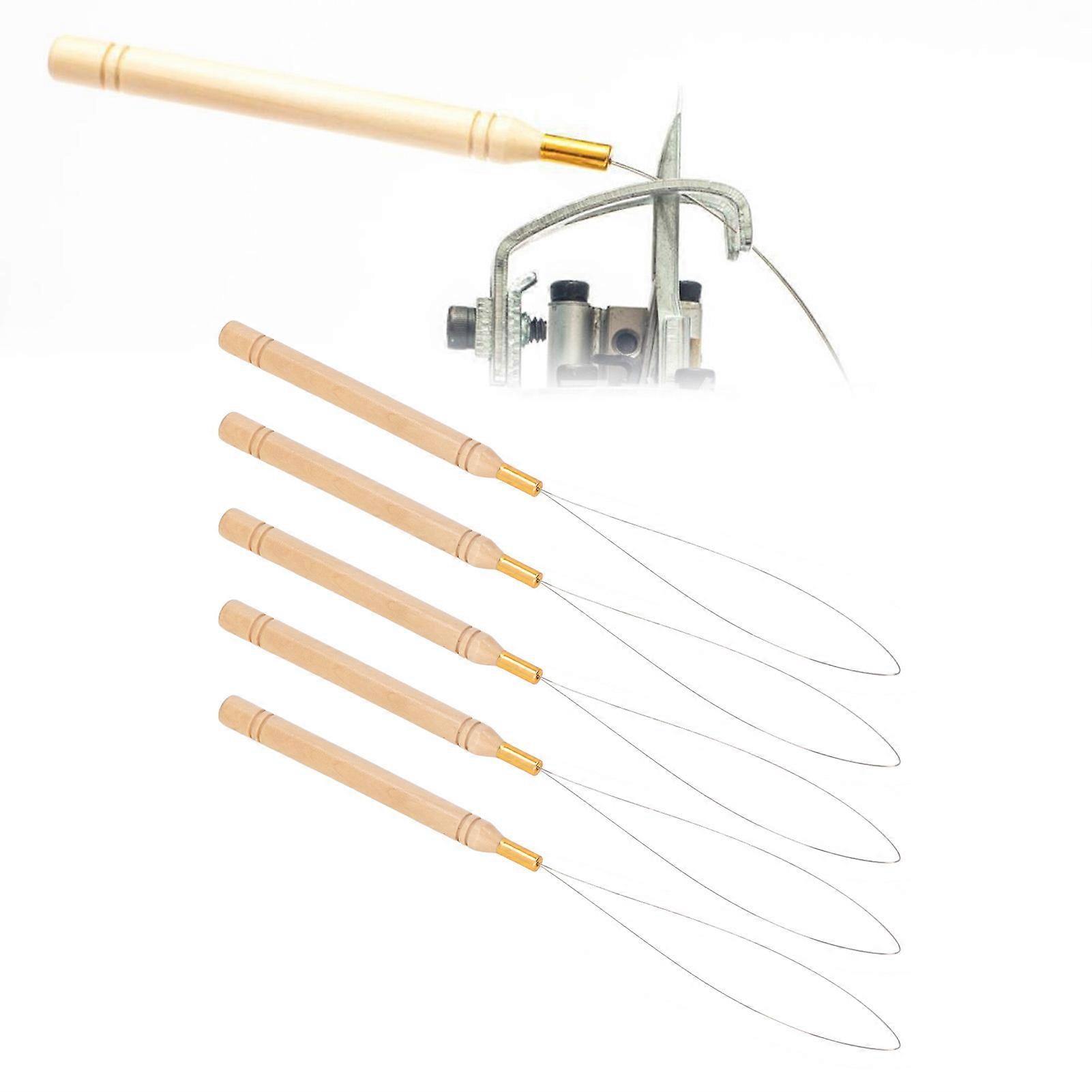 5PCS Hair Extension Loop Needle Kit with Beech Handle Pull Hook