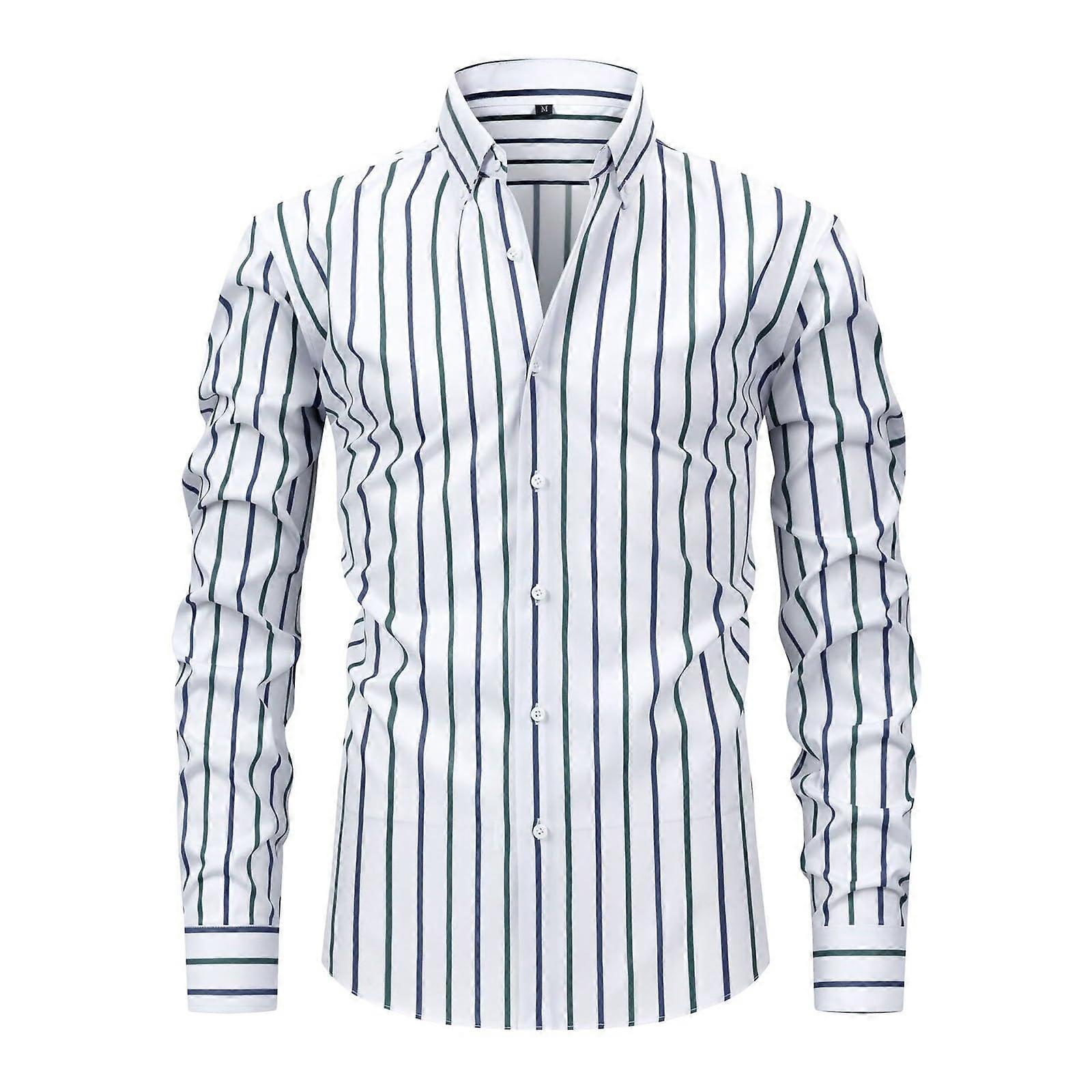 Koszula biznesowa, Męska koszula w paski, Koszula biurowa, Slim Fit z długim rękawem, Oddychająca, 3XL Biała