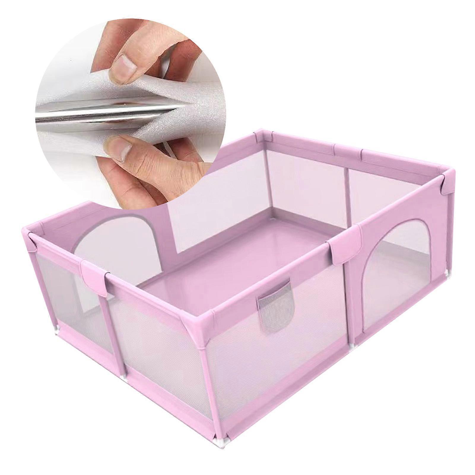 ベビーサークルメタルファブリック屋内ベビーフェンスライトピンク150x180cm