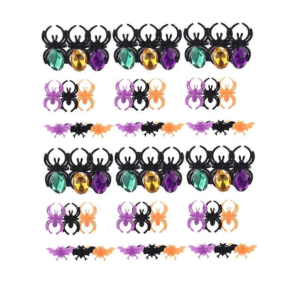 60 Pcs Plastic Finger Ring Bat Spider Patterned Ring Halloween Party Props