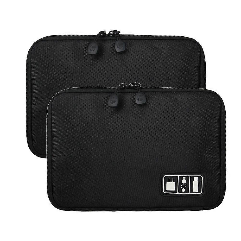 Black Waterproof Nylon Electronics Storage Bag for Travel and Home Use 2pcs Portable Hard Disk Organizer