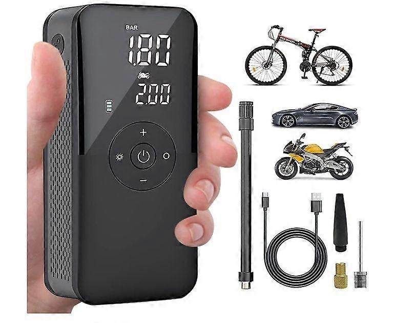 Portable Tire Inflator, 150PSL Wireless Smart Charging Pump, with LED Display, Lighting, 3 Nozzle Adapters(Black)
