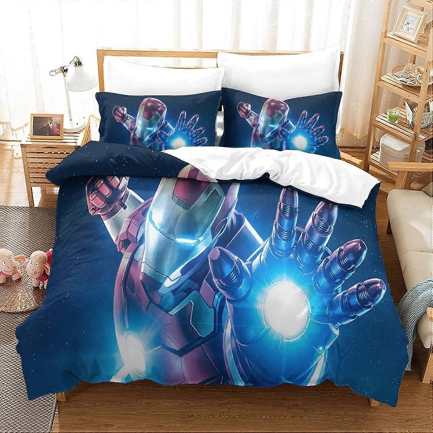 Duvet Cover Set Single Iron Man Printed Duvet Covers Bedding Set for in Kids Teens Adults Soft Hypoallergenic Quilt Cover with Pillowcase with Zipeer 