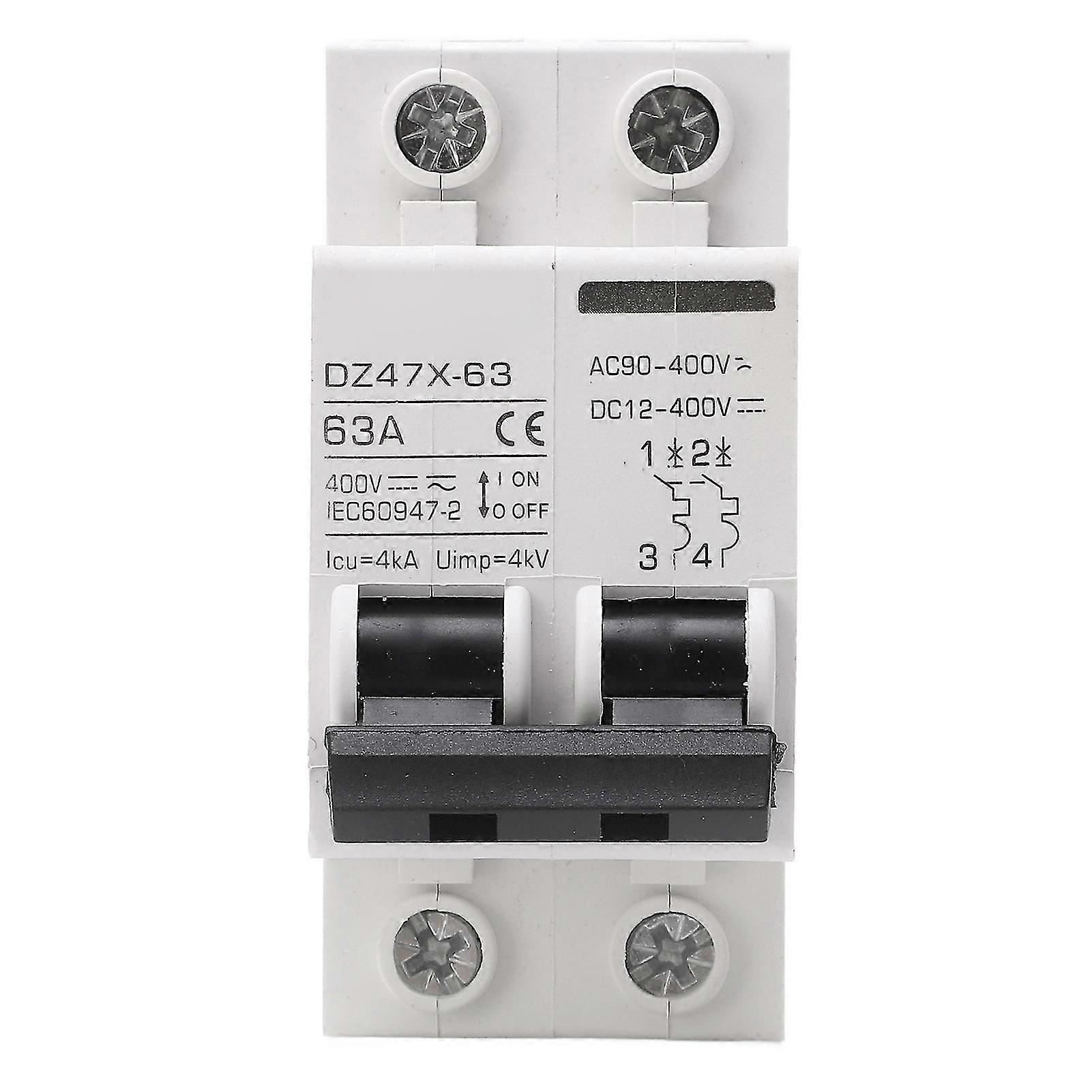 AC DC 63A 2P Miniature Flame Retardant Circuit Breaker for Solar Panel 400V on DIN Guide Rail