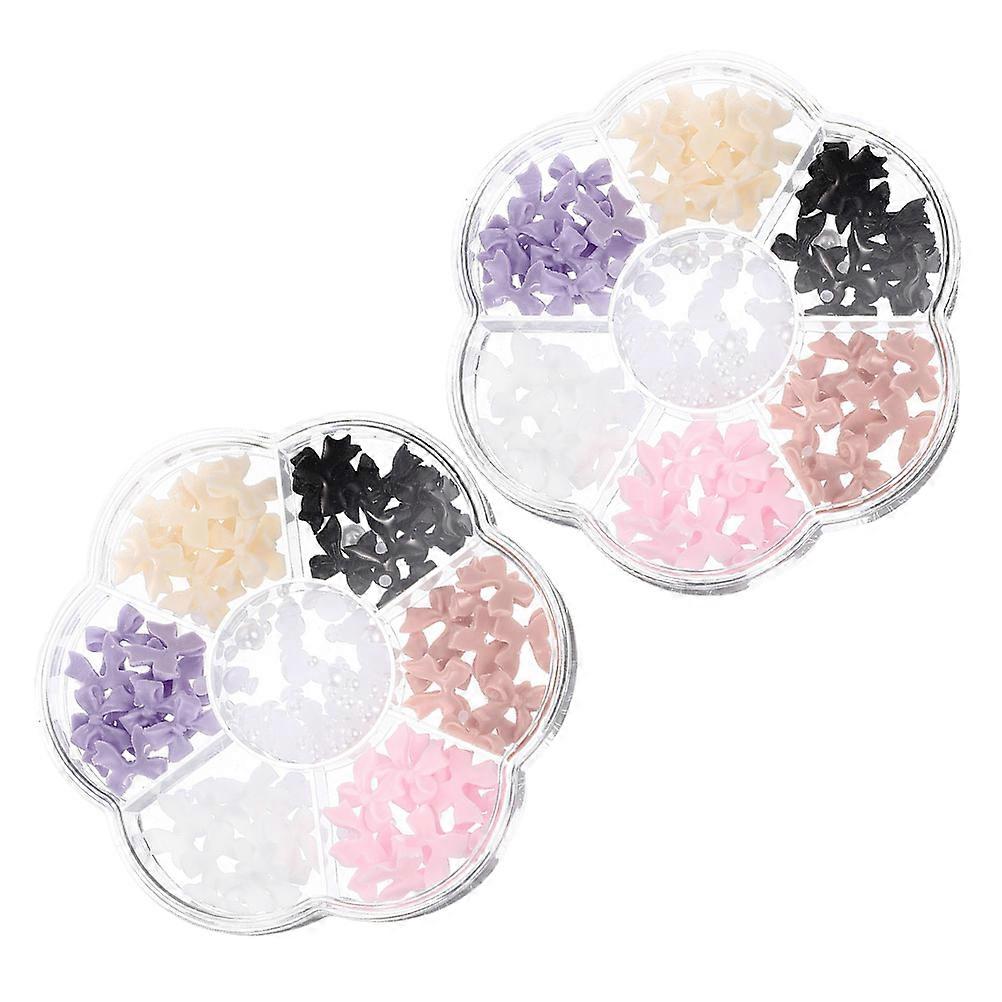 DIY Nail Charms For Manicure 2 Boxes Bow Shaped Accessories Multi Color Resin Supplies