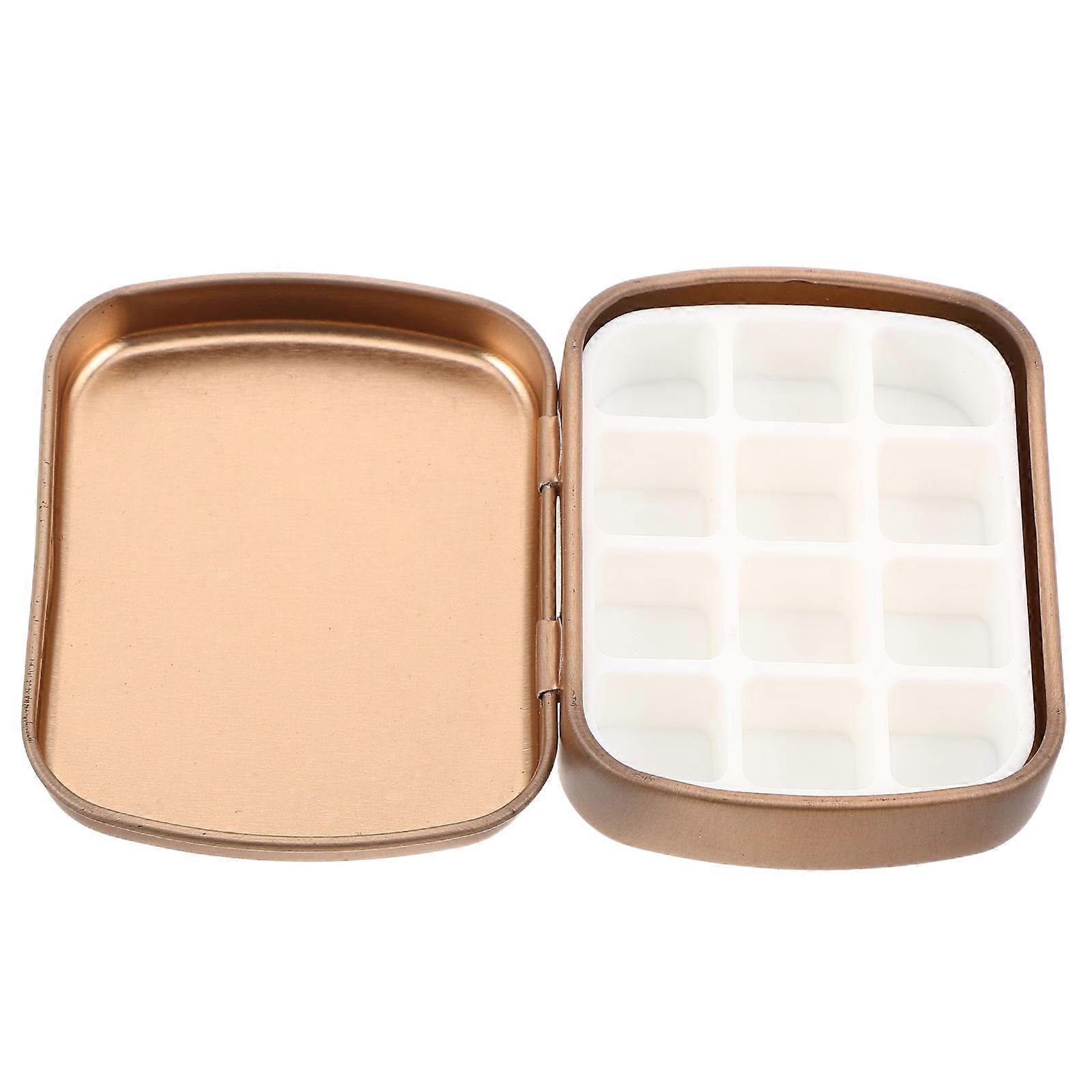 Empty Nail Polish Palette Tray Portable Use For Nail Art Tools In Golden Color Featuring 12 Compartments