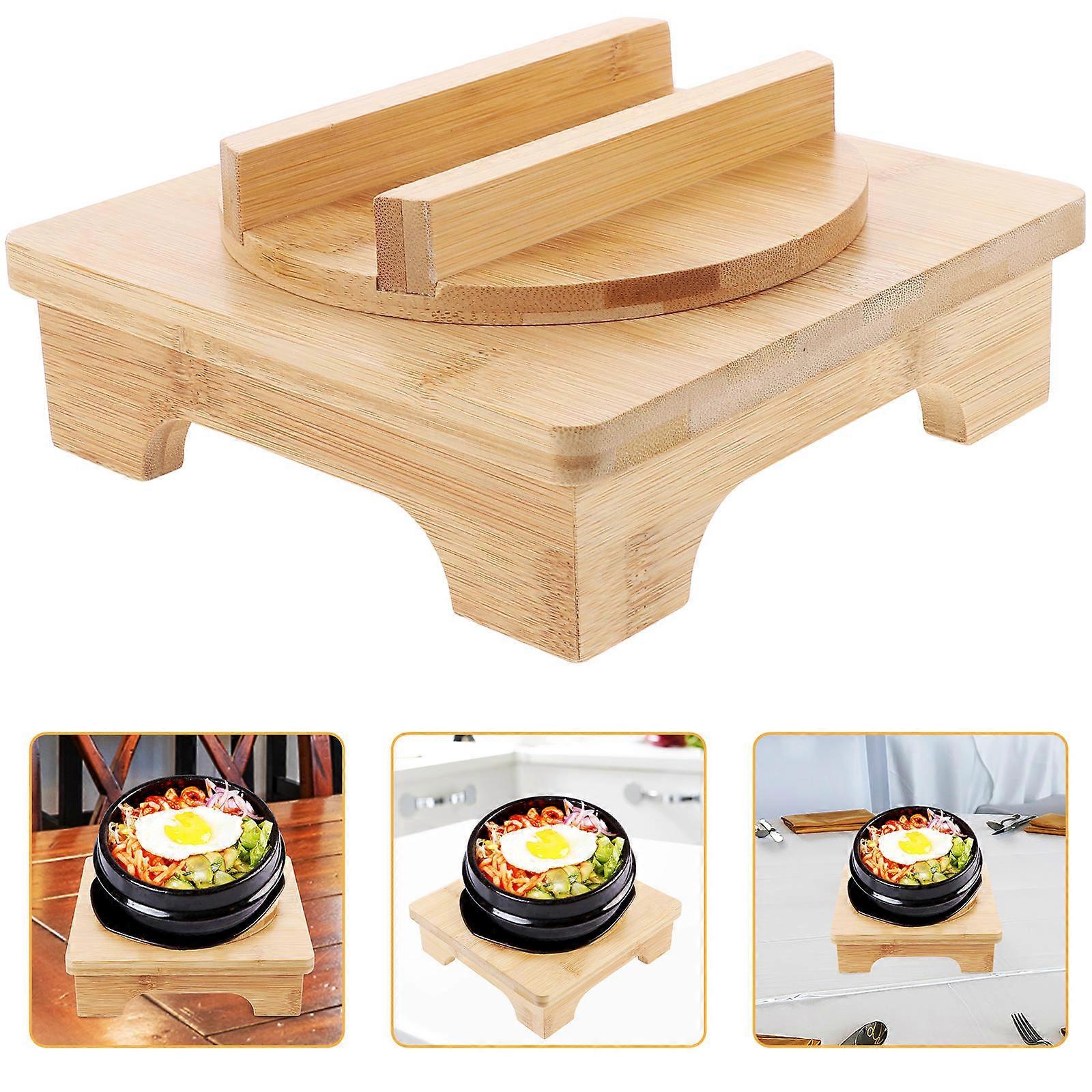 Stone Pot Rack Wooden Wok Holder for Nonslip Use Beige Design