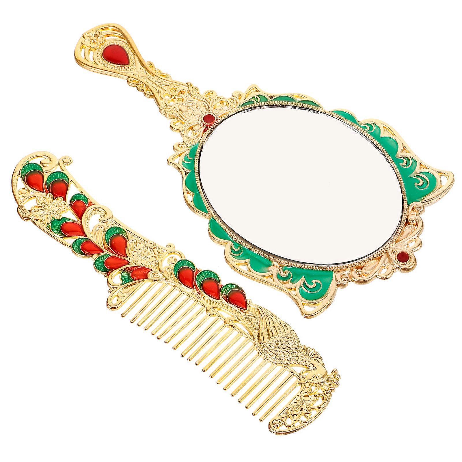 Compact Makeup Mirror and Comb for Makeup with 4Pcs Vintage Style