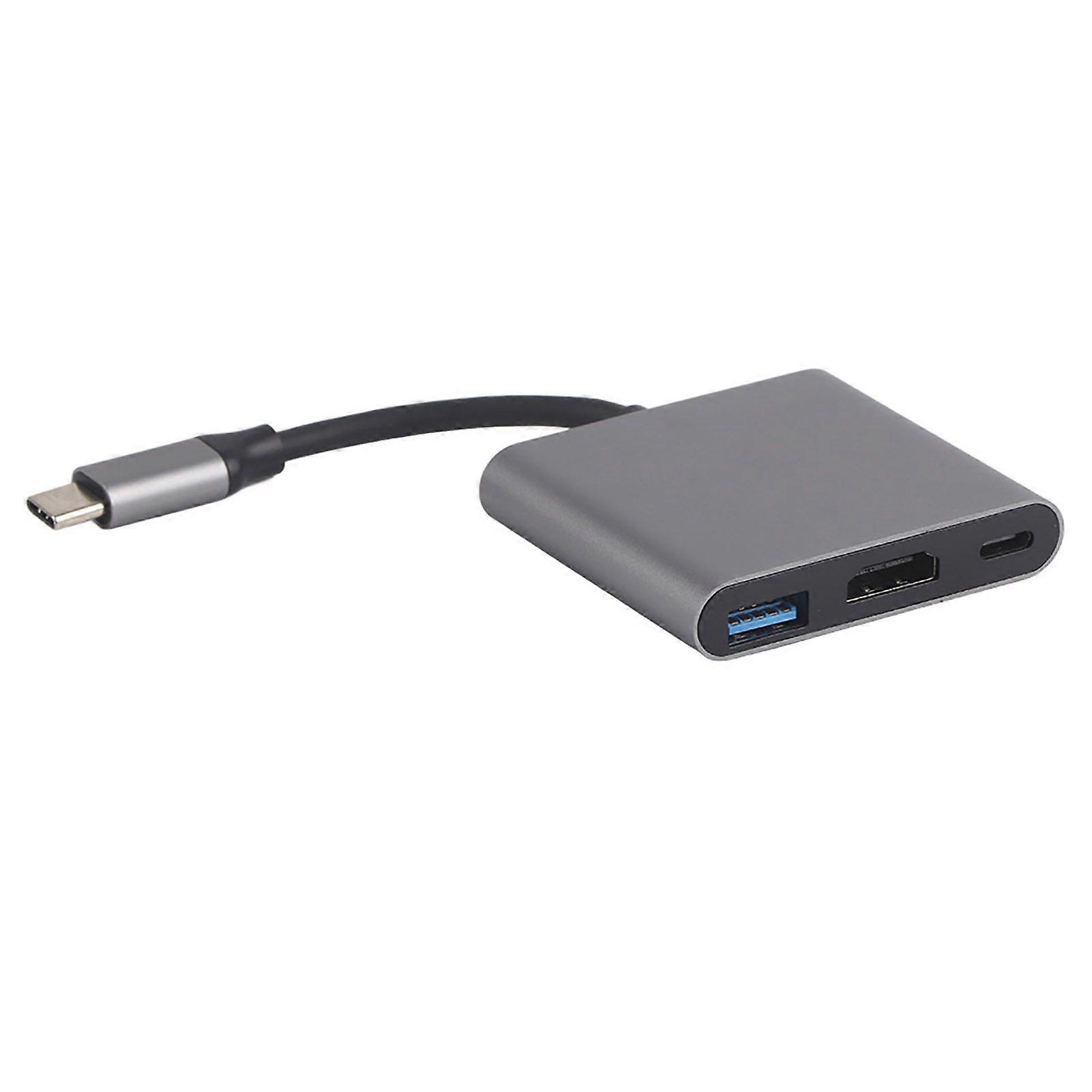 HC 04 Multifunction 3 in 1 Hub Type C to HDMI Output HD Converter Adapter Dock Station(gray )
