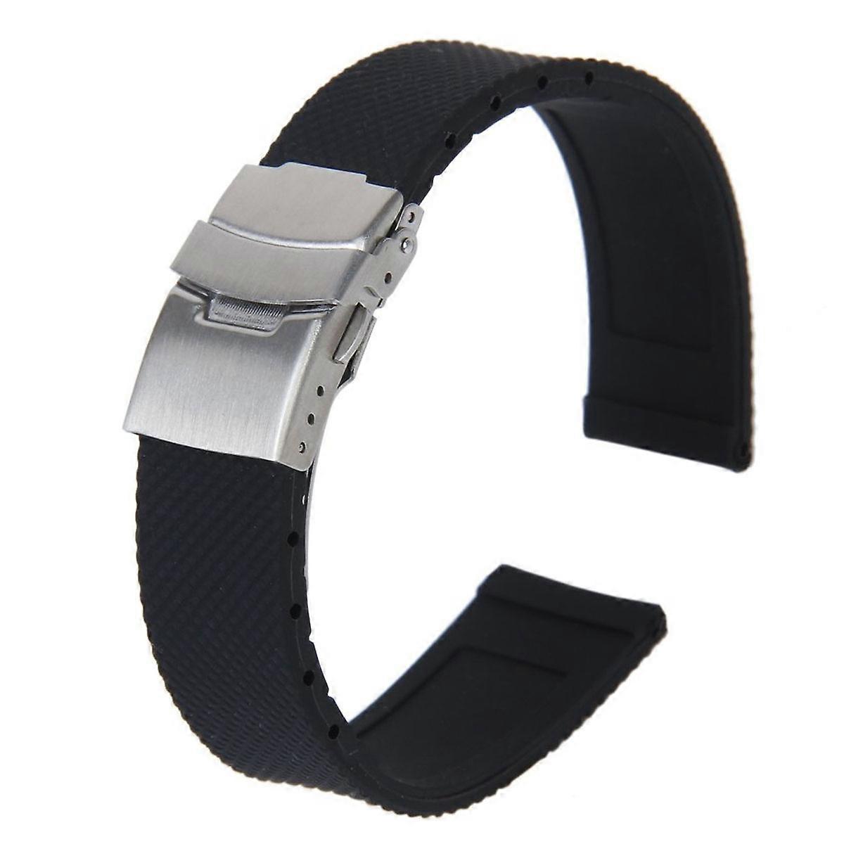 20mm Silicone Waterproof Watch Band with Stainless Steel Deployment Buckle