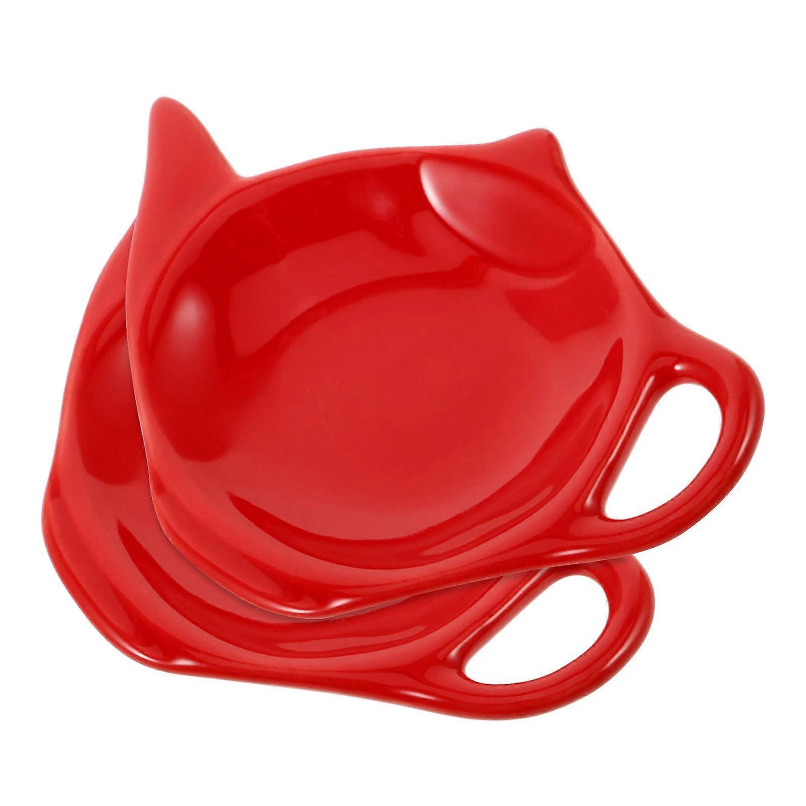 10Pcs Ceramic Tea Bag Holder for Storage Red Teapot Style Kitchen Accessory