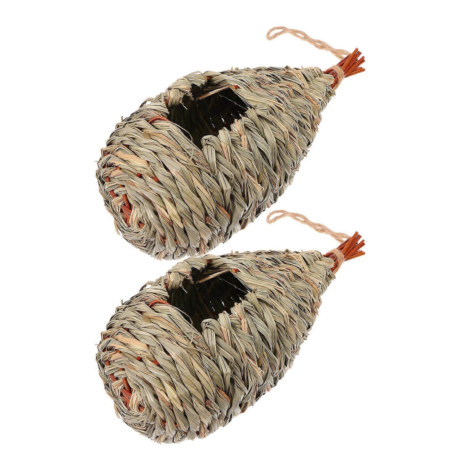 Straw Bird Nest for Birds 2Pcs Durable Grass Handwoven Birdhouse