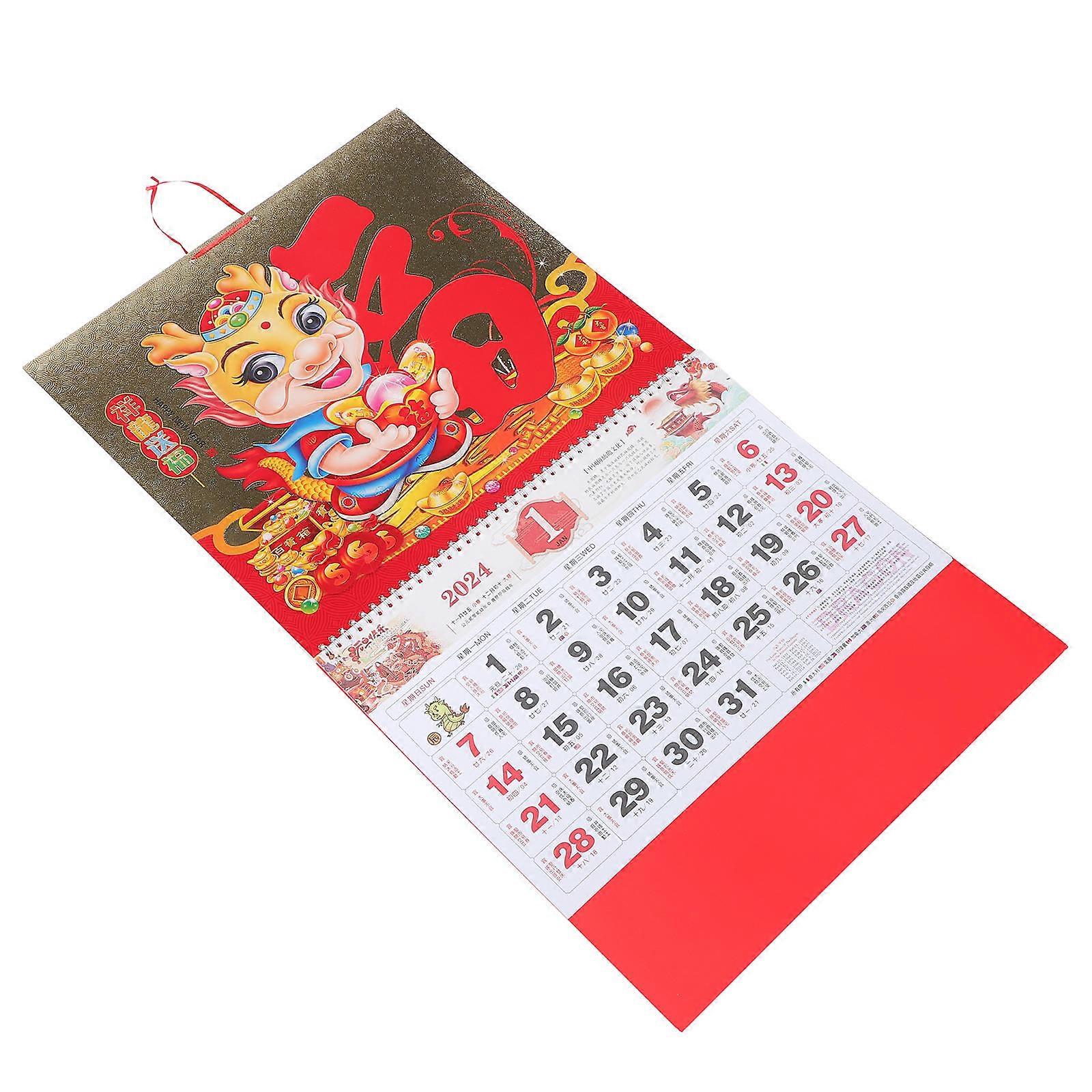 Lunar Calendar 2024 Hanging Calendar With Traditional Design For Office Usage 37x34cm Decoration 3Pcs
