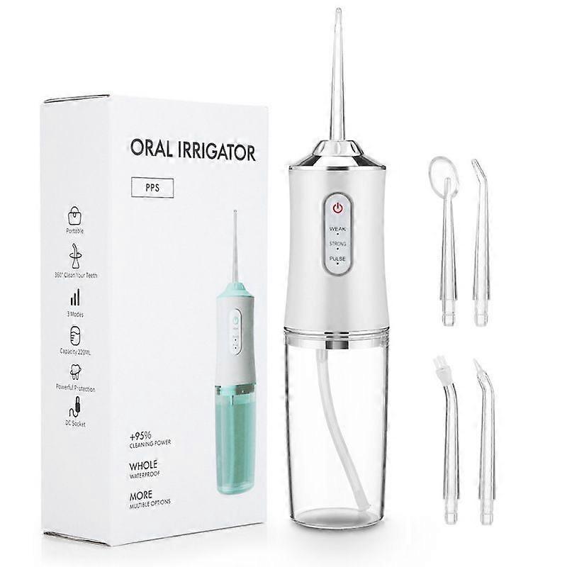 Portable Oral Irrigator 3 Modes, 4 Nozzles, Rechargeable White