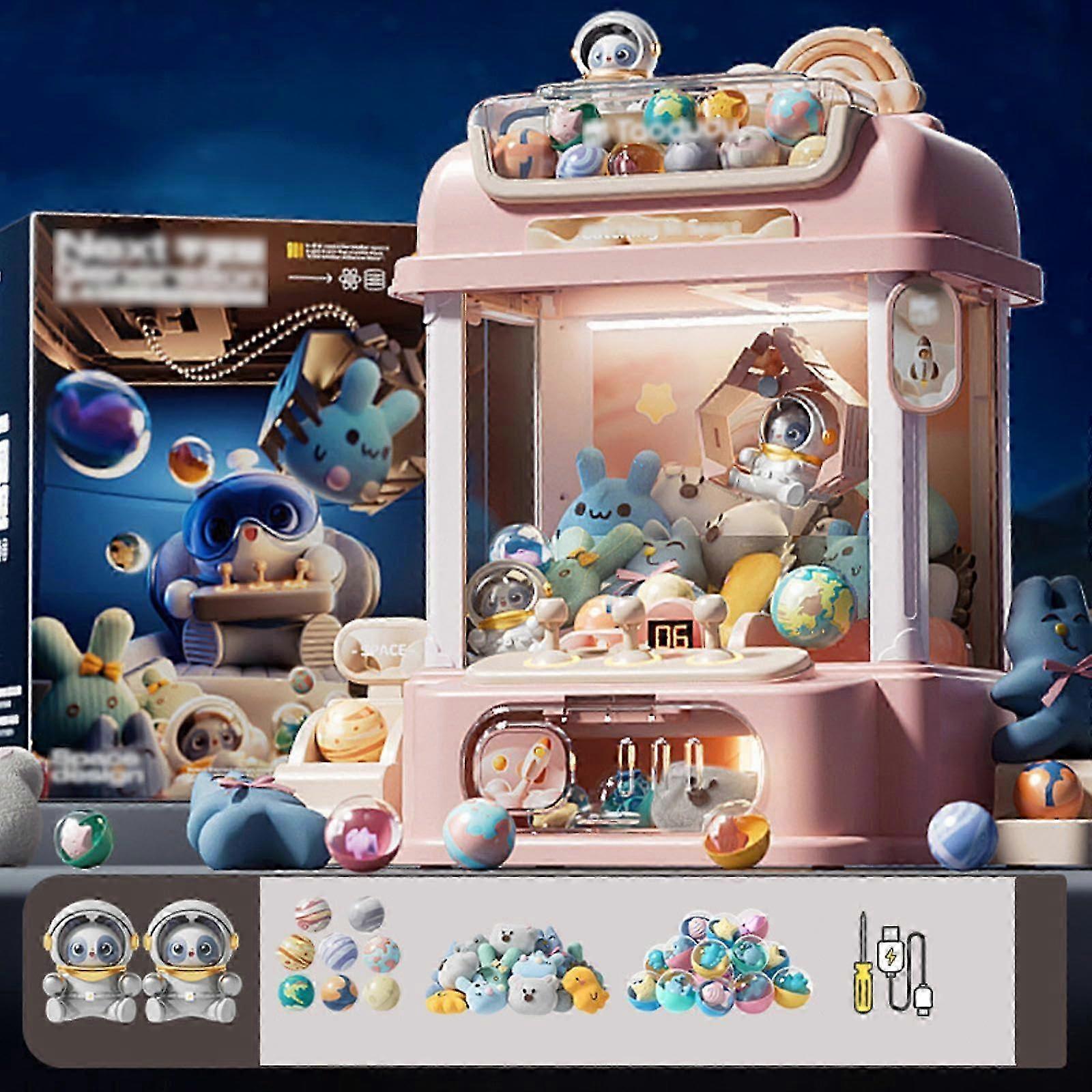 Mini Claw Machine with 2 Panda Plush 25 Dolls 20 Gashapons USB and Battery Dual Power Supply