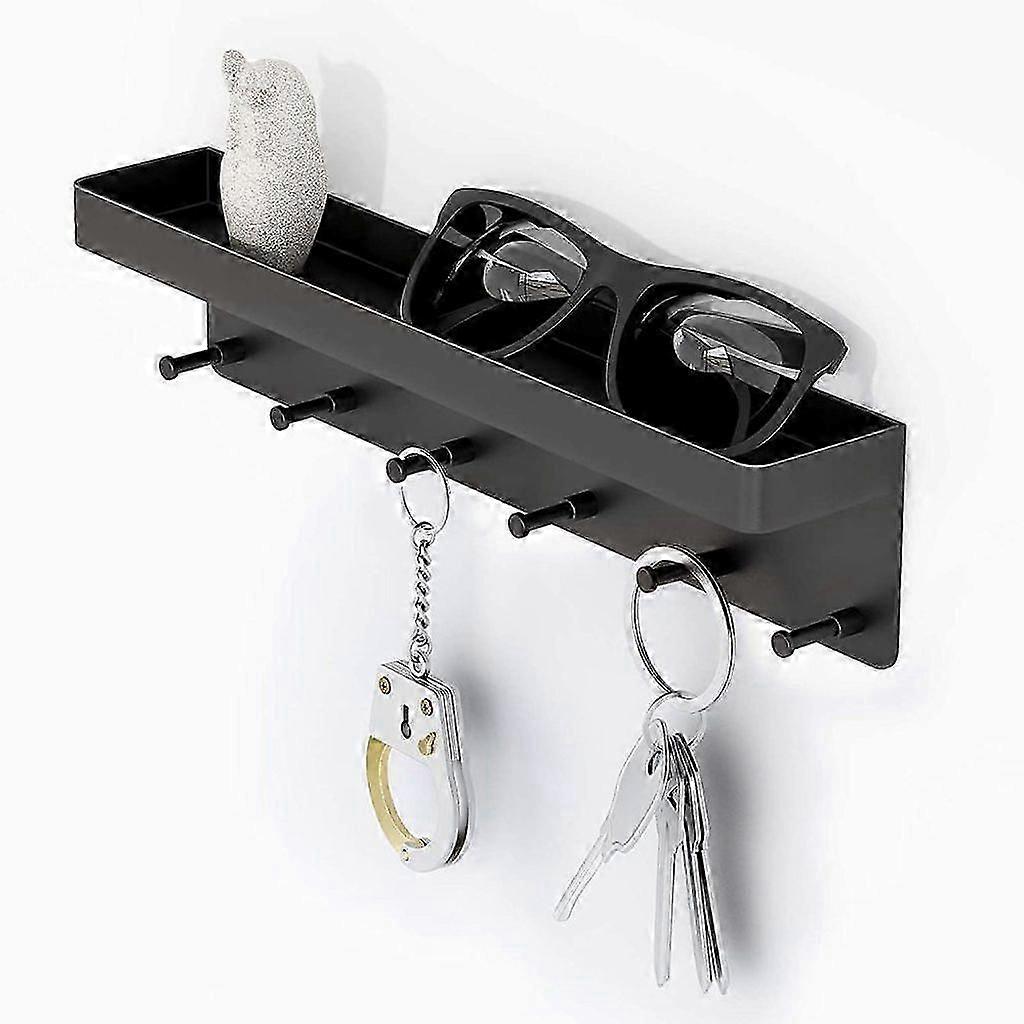 Vintage self-adhesive key rack with 6 hooks & shelf, for hallway/kitchen/office