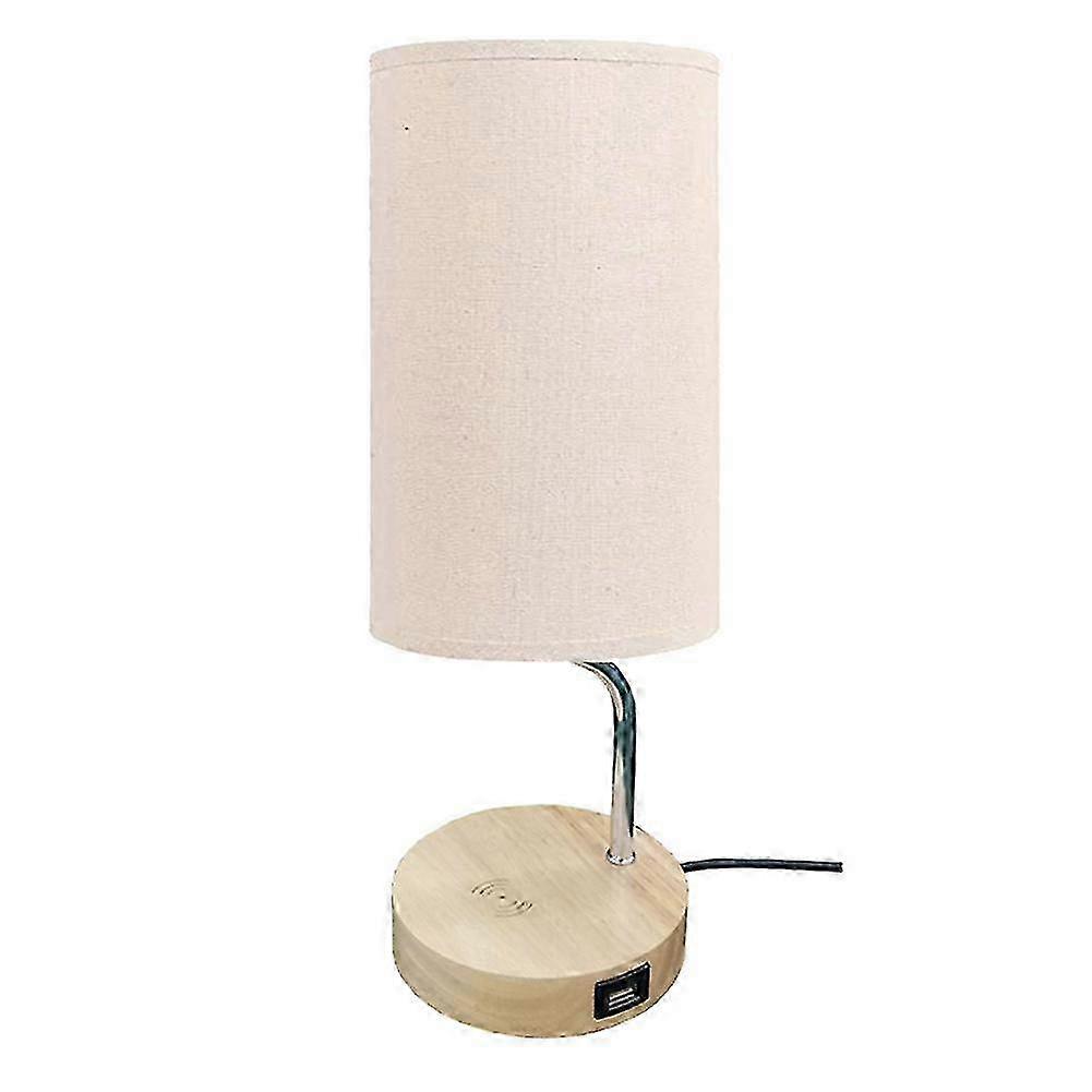 Smart Touch Control Table Lamp with Wireless Charger, USB Port, 3-Way Dimmable Wooden EU Plug Nightstand Lamp