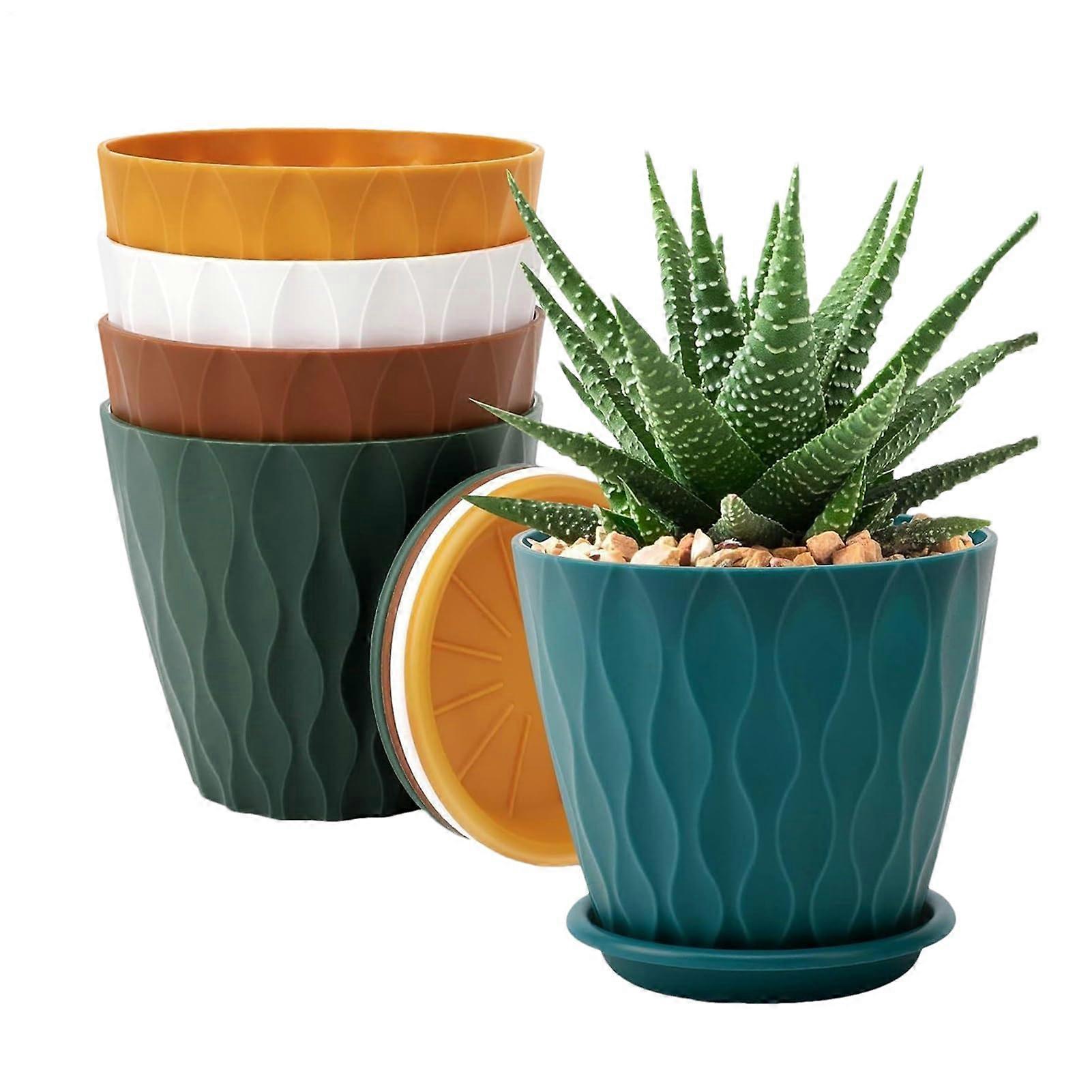 Flower Pots 5Pack Garden Planters With Drainage And Saucer For Indoor Outdoor Use Window Sill Balcony Cactus Pothos