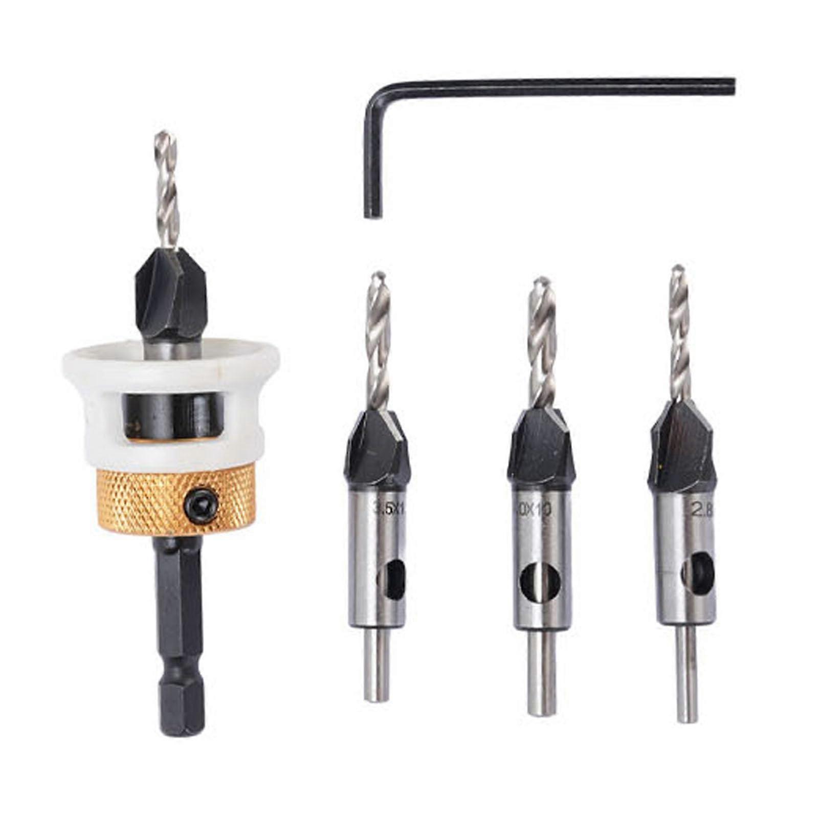 Woodworking Countersink Drill Bit Set 4Flute, 6.25mm Shank, Depth Adjustable Step Drill Bit for Drilling Machine