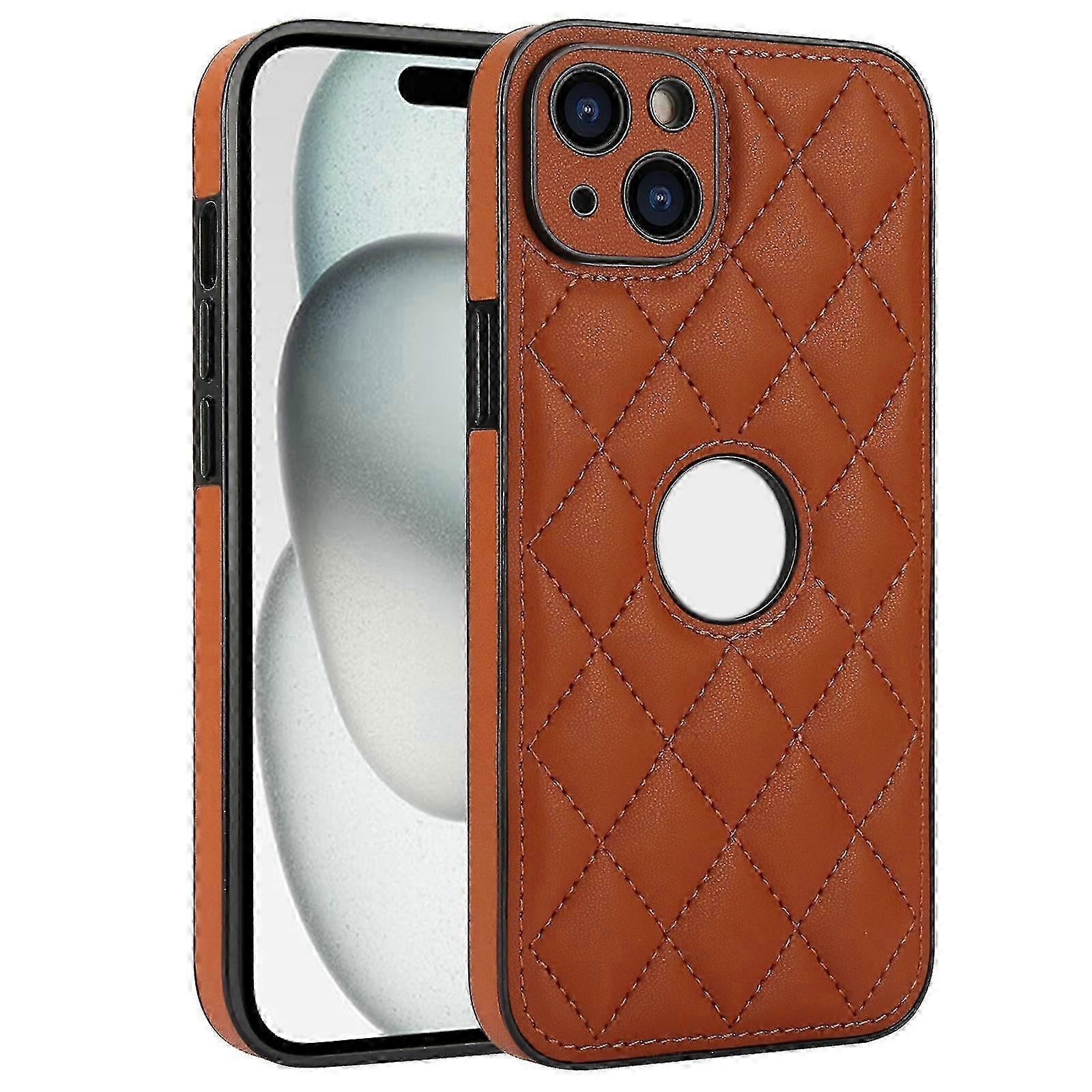 For iPhone 14 Rhombic Leather Back Cover Phone Case