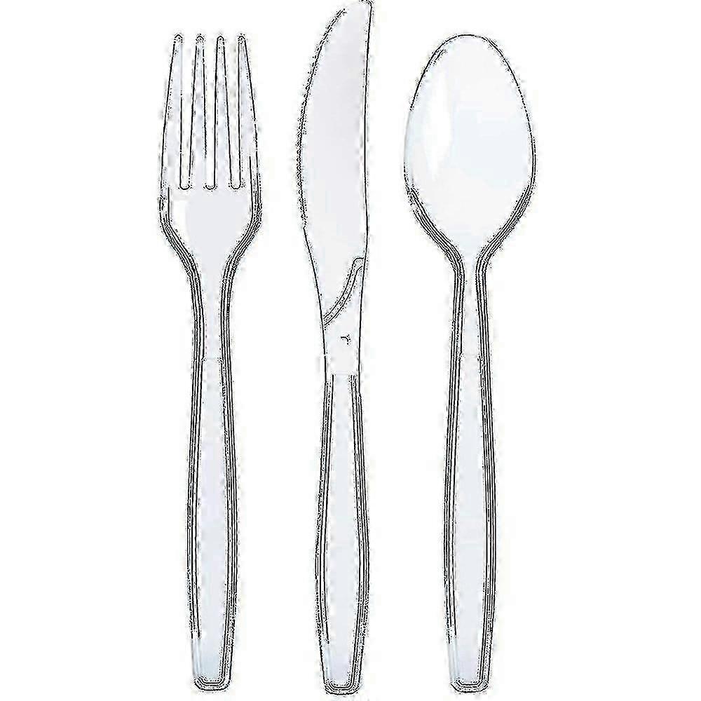 300-piece Clear Plastic Silverware Set - Disposable Cutlery Set With Forks, Spoons, And Knives - Heavy Duty Bulk Flatware Set