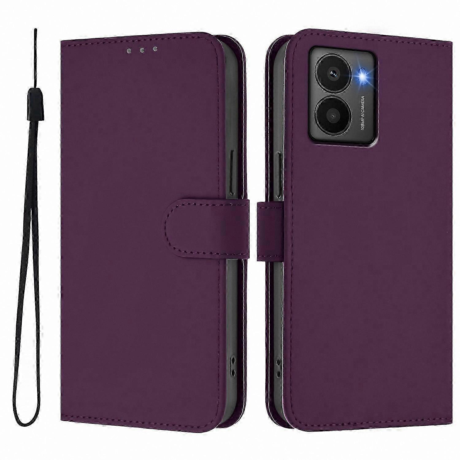 Solid Color Leather Wallet Case with Strap for 5G Smartphones