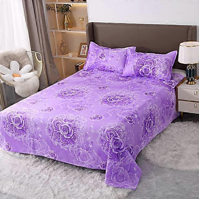 3PCS Bedding Sheet Flat Sheets Set Polyester For King Or Queen Size Pillowcase Printed Color Home Textile