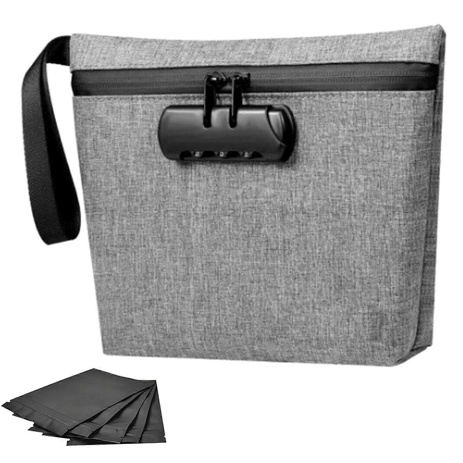 Dense Locking Odor Proof Bag Tear Resistant Travel Case With 3 Number Code For Valuables Rudiments Storage  Grey