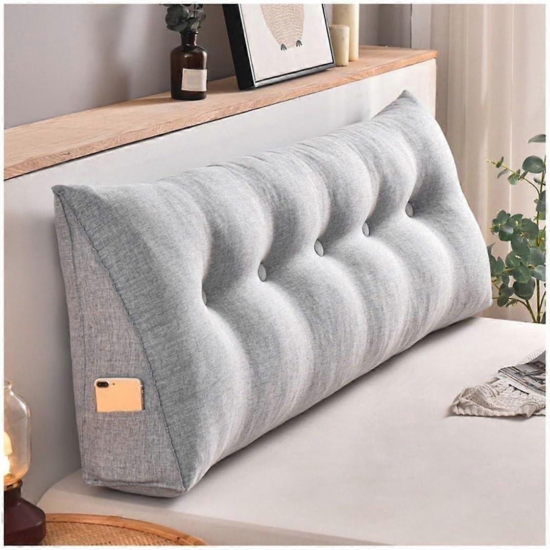 Large 180cm Triangular Headboard Reading Pillow with Washable Cover for Bed Back Support in Light Grey White