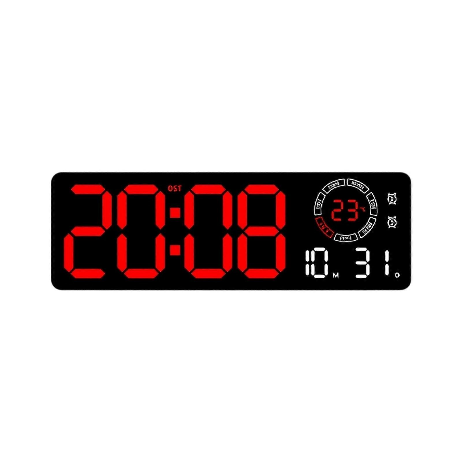 Modern Ambients Light Electric Wall Clock LED Screen Shows Time Temperature Date Two Alarms Easy Setups Home Decors Multicolor