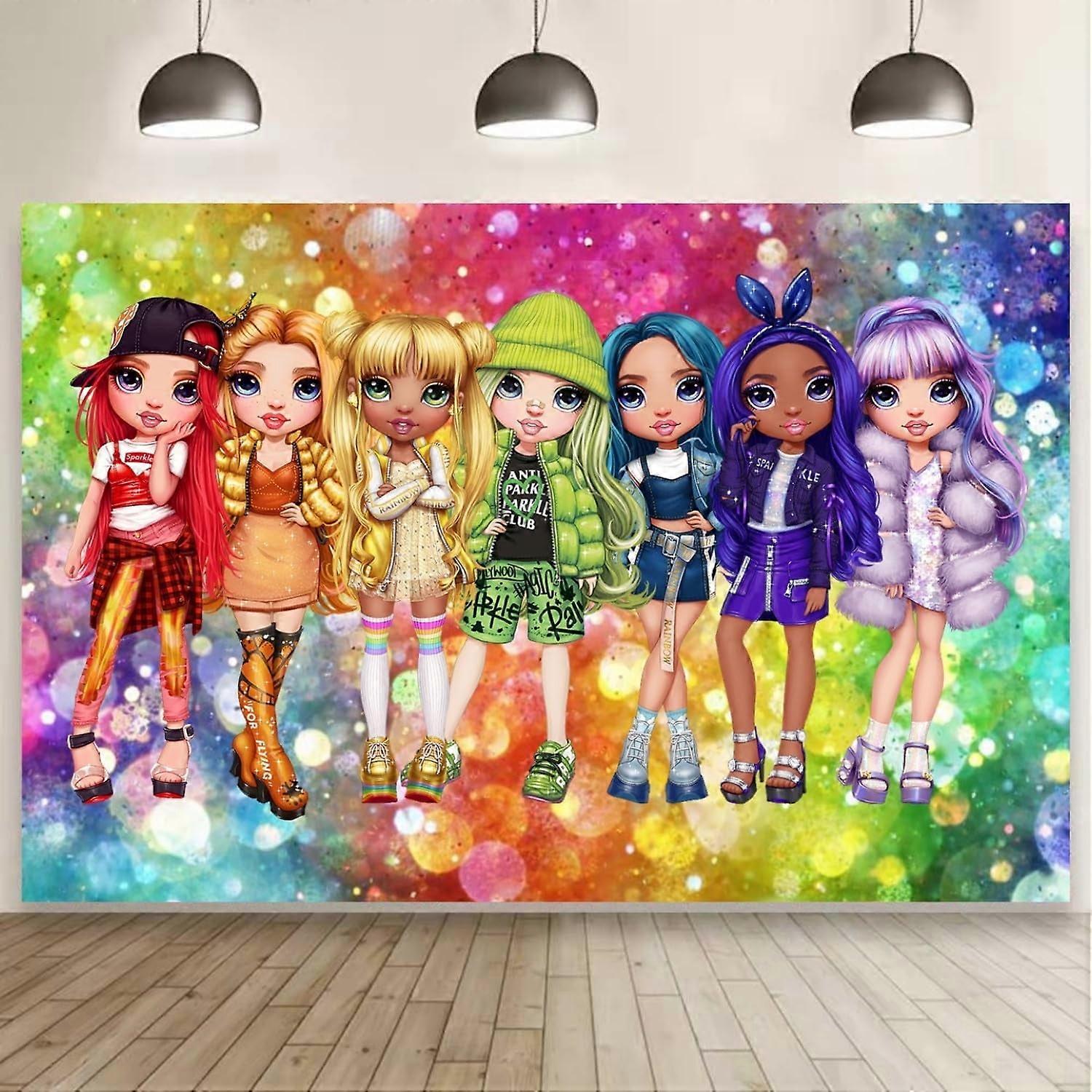 Décorations d'anniversaire avec fond arc-en-ciel, bannière « Joyeux anniversaire » arc-en-ciel pour fête d'anniversaire (2,13 x 1,52 m)