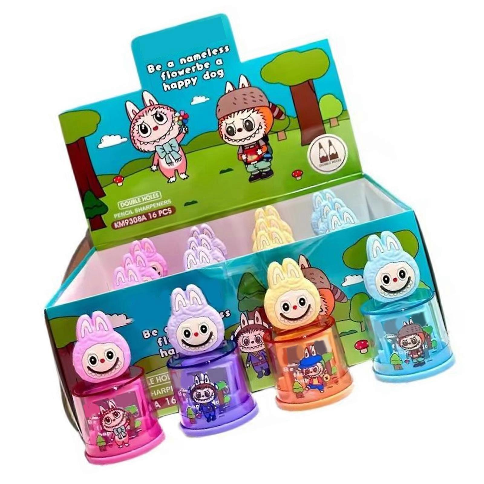16Pcs Cartoon Manual Sharpener for Wood Pencil Multifunction Double Hole Pencil Sharpener for Classroom Home Office Use Multicolor