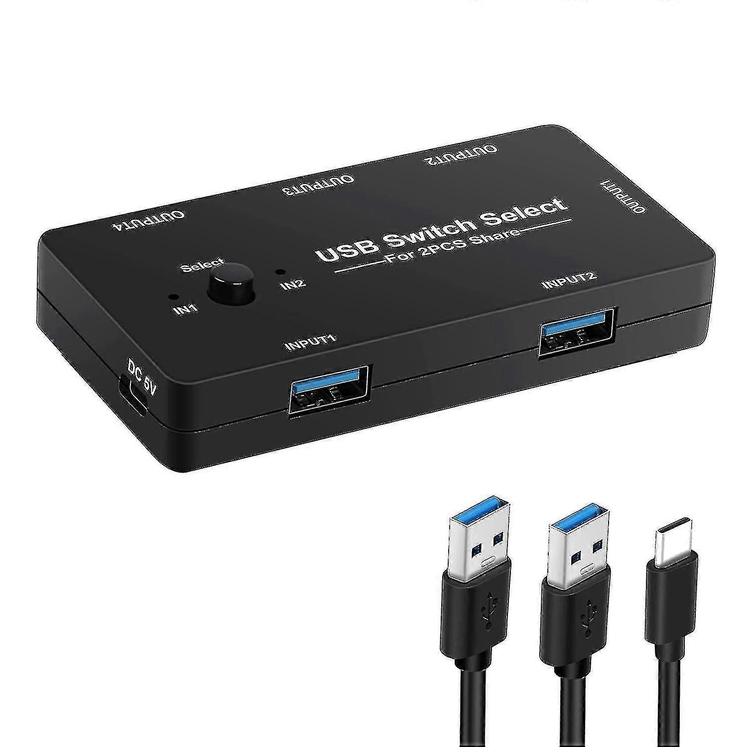 Usb Switch 2 Computer Sharing 4 Usb Devices, Usb Kvm Switcher Selector With One Button Swapping, 4
