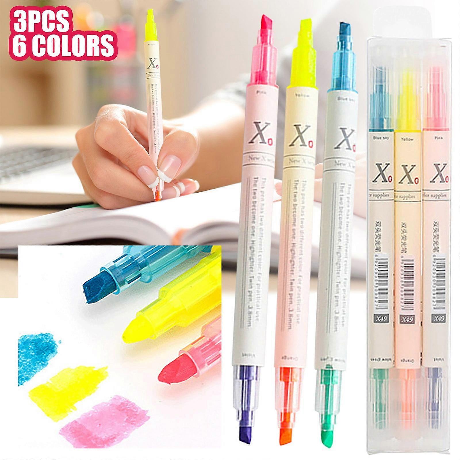 Winysin3 6 Color Double Headed Highlighter Color Marker Pen Hand Account Learning Office Marker 24ml