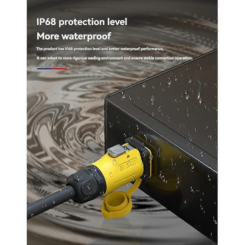 LP-20 RJ45 Connector Set IP68 Waterproof CAT6 RJ45 Panel Mount Socket Plug Network Cable Adapter Yellow