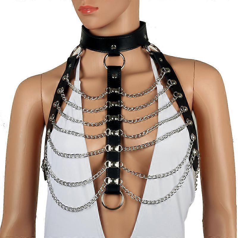 Sexy Lingerie Leather Body Chain Necklace Carnival Multi-layer Silver Chain Beach Jewelry